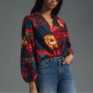FARM RIO L V-Neck Poplin Blouse